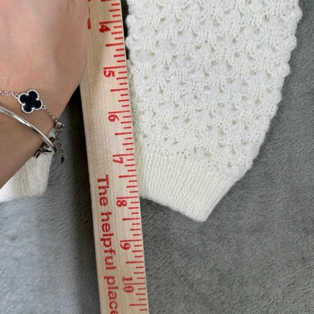 Vintage Handmade Knit Baby Set Ivory Hooded Cardigan & Pants Popcorn Pointelle